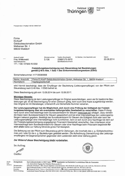 Freistellungsbescheinigung